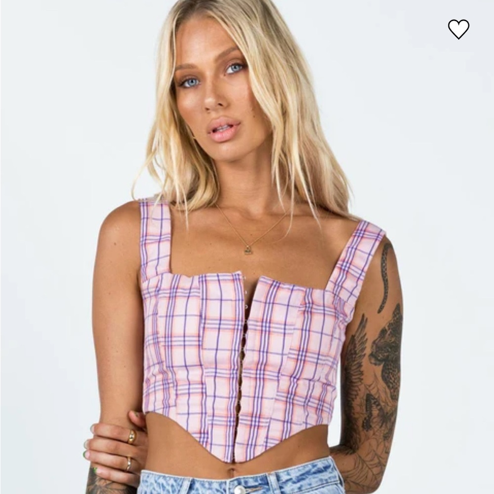 Princess Polly Pink/Purple Plaid‎ Crop Top, Size 6
